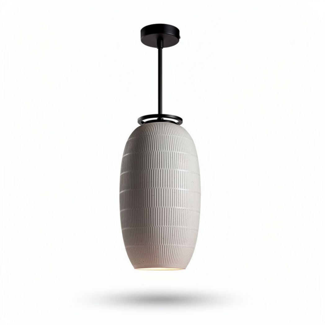 Hanglamp van keramiek met zwarte stang en afmetingen 25 x 25 x 40cm