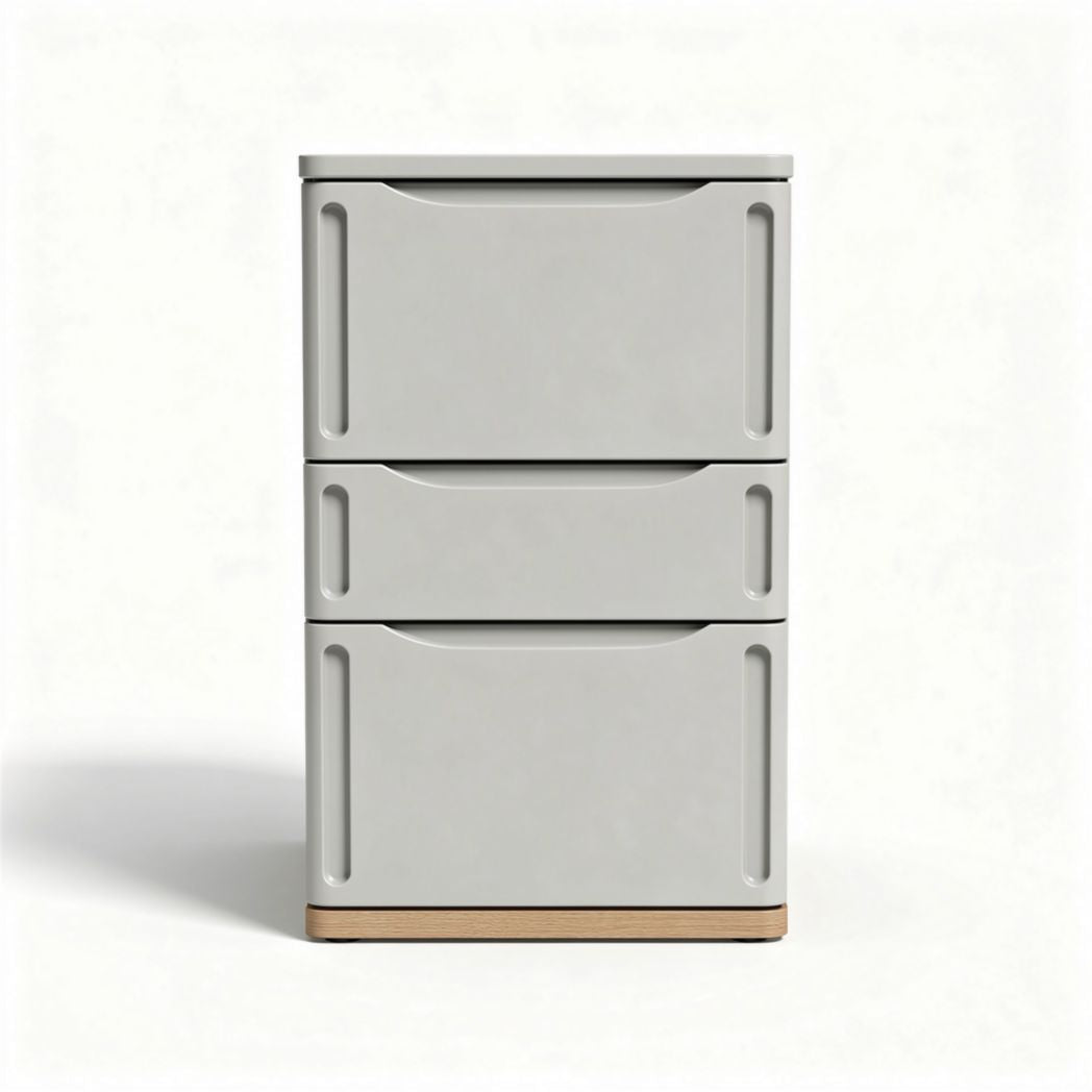 Opbergkast met 3 lades van kunststof en houtkleurige basis 70 x 40 x 30cm