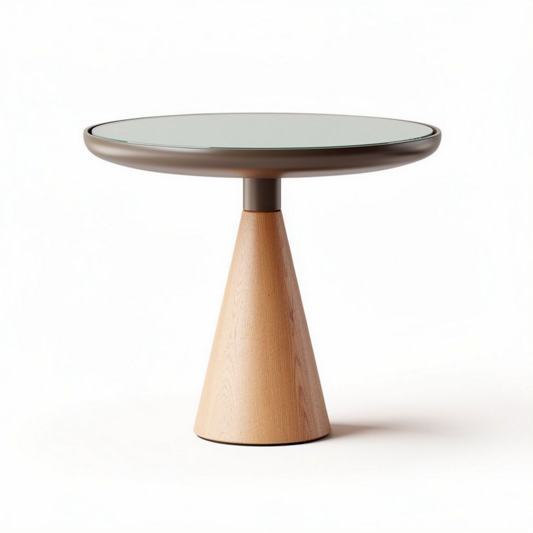 Houten bijzettafel met glasplaat en conische basis 50 x 50 x 45cm