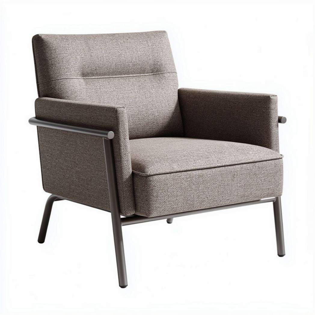 Luxe maar eenvoudige fauteuil van stof in lichtgrijs met metalen frame 75 x 80 x 80cm