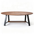 Ronde salontafel van hout met metalen onderstel 150 x 80 x 40cm