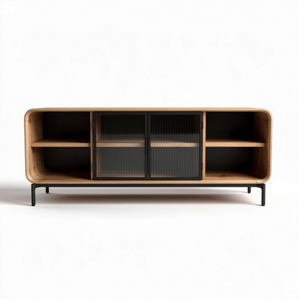 houten tv-kast met zwarte deuren afmetingen 150 x 40 x 70cm