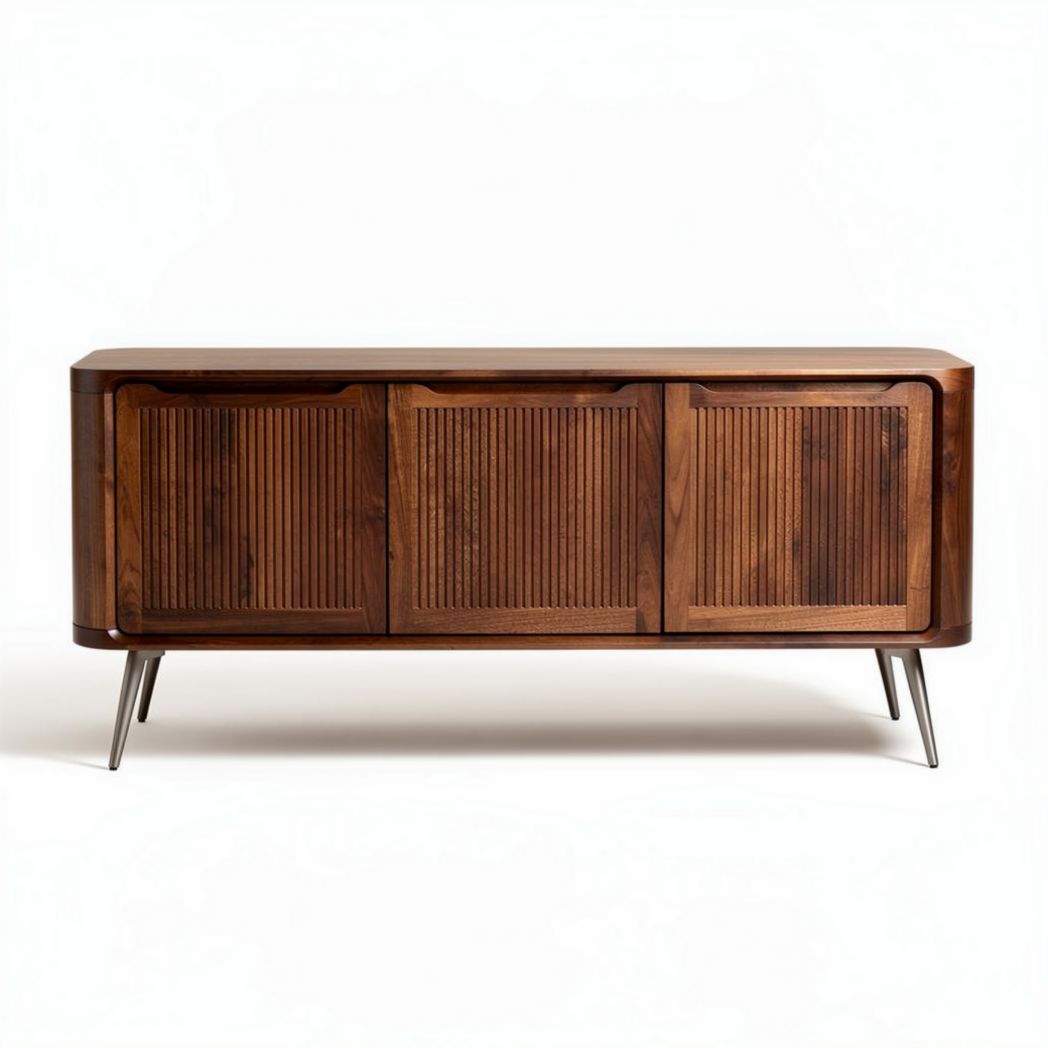 houten tv-meubel met drie deuren en metalen poten 180 x 40 x 70cm