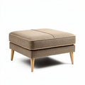 Hocker in lichtbruin textiel met Scandinavische houten poten 60 x 60 x 40cm
