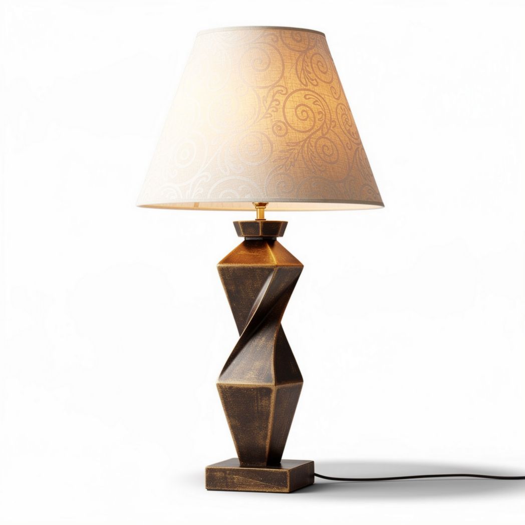 Spiraalvormige tafel lamp van metaal en textiel met een afmeting van 25 x 25 x 40cm