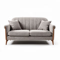Grijs stoffen bank met houten poten en twee kussens 195 x 90 x 85cm