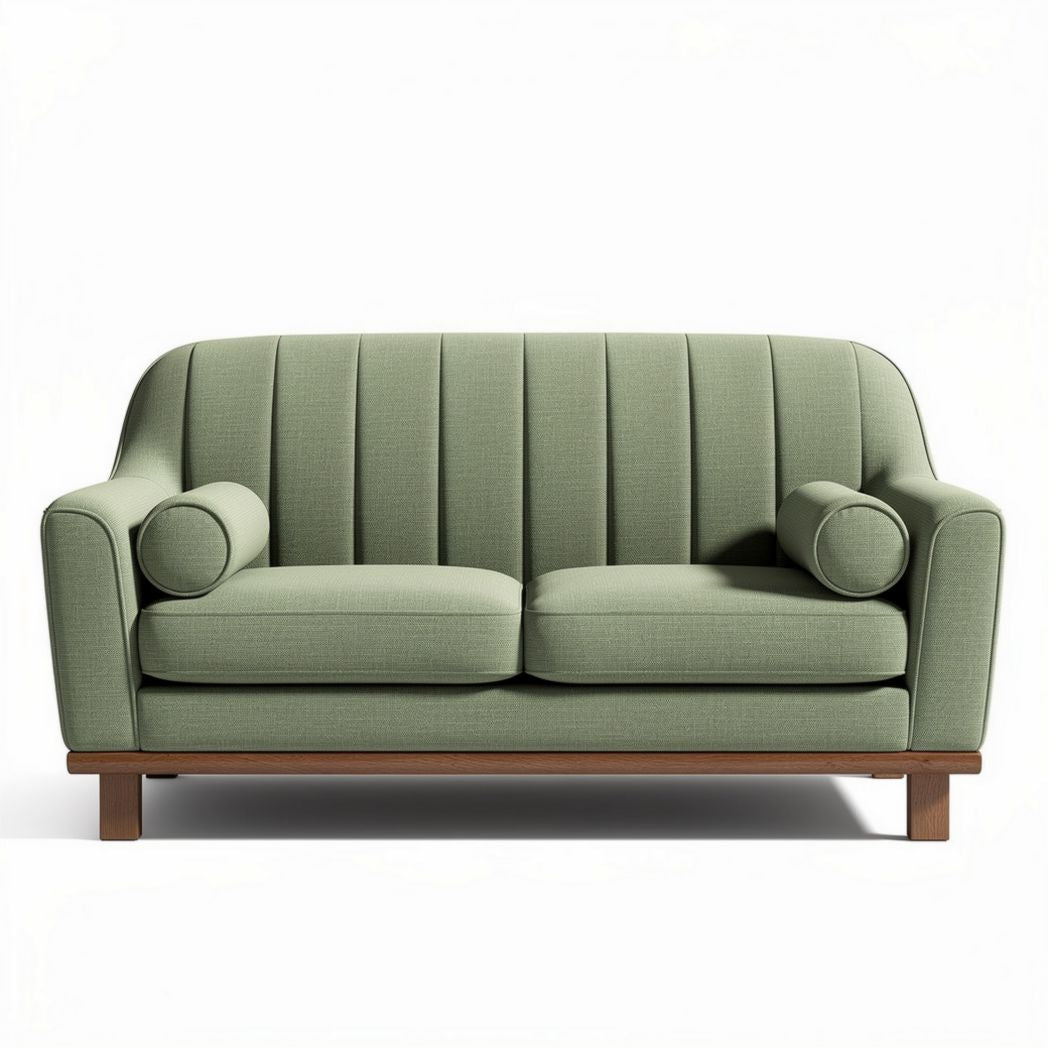 Tweed bankstel in groen met ronde kussens 180 x 90 x 85cm