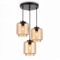 Hanglamp met drie rookglazen kappen en zwarte ophangstructuur 20 x 20 x 30cm